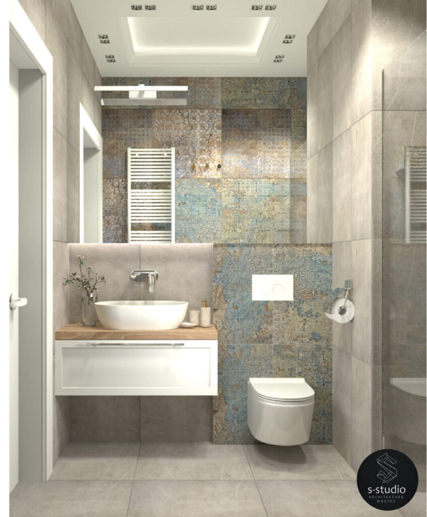 łazienka z kabiną prysznicową w szarych kolorach