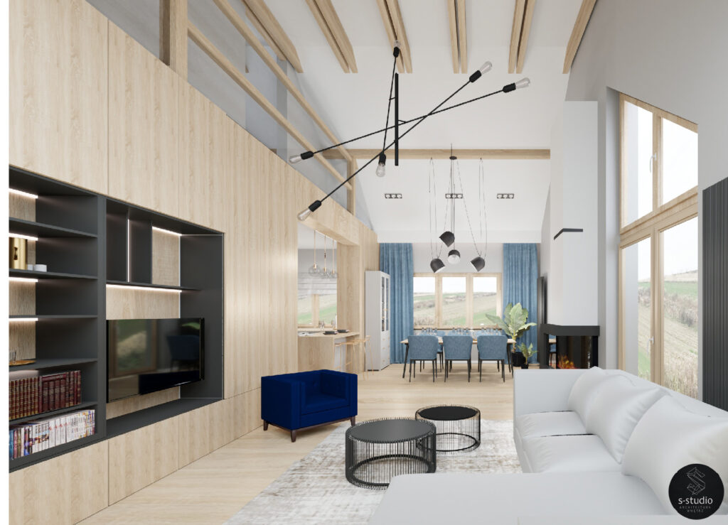 salon w kolorach drewna i pasteli