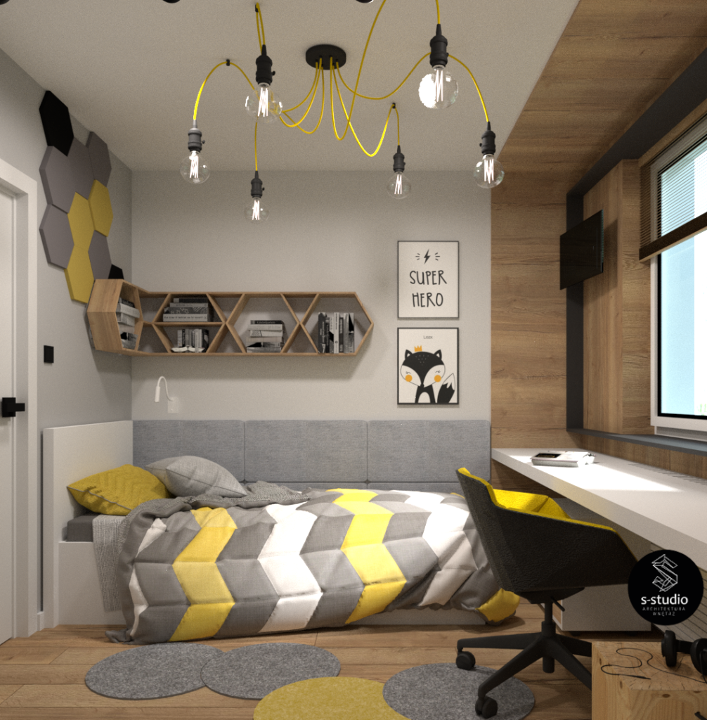 projekt pokoju dla chłopca z żółtym akcentem
