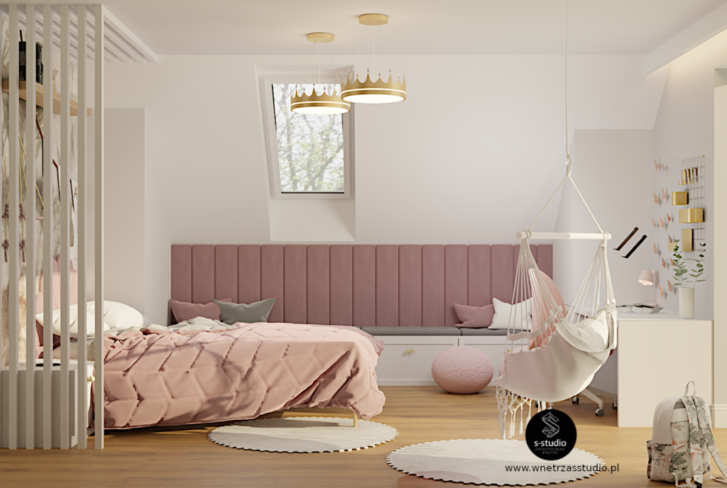 projekt pokoju dla księżniczki z pudrowym różem w roli głównej