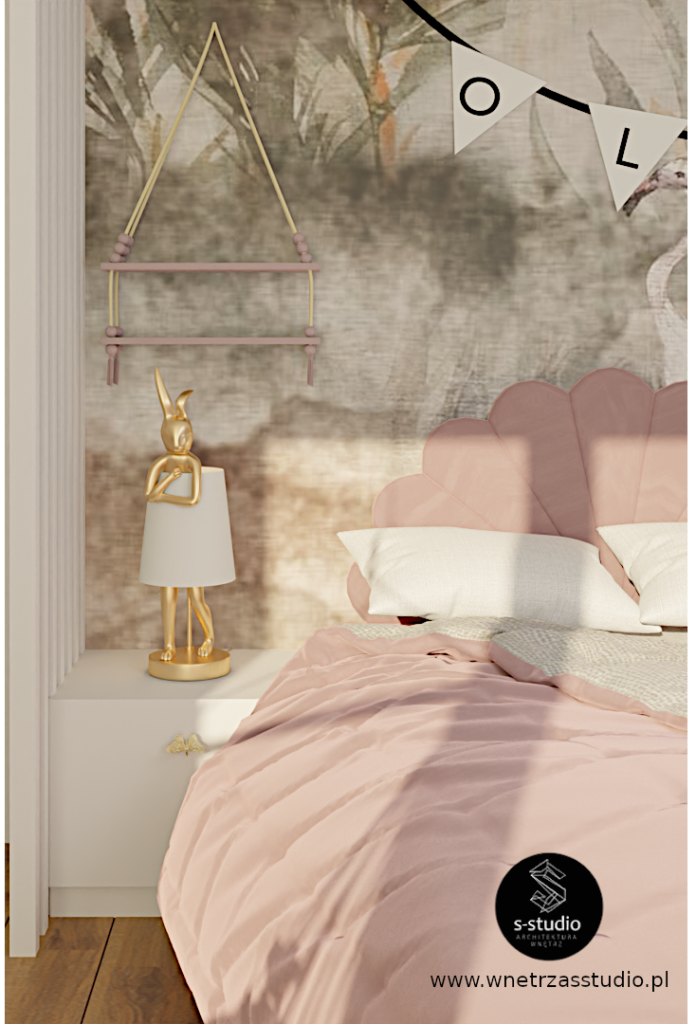 projekt pokoju dla dziewczynki w kolorze pudrowego różu
